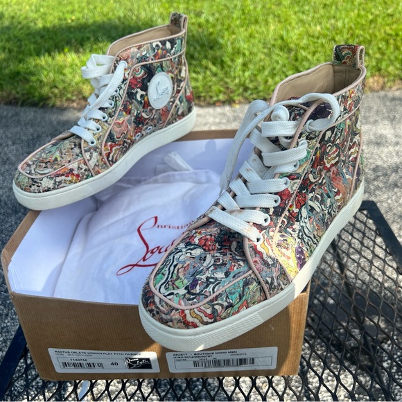 The Christian Louboutin Multicolor Python Faience Rantus High Top Sneakers. - Picture 2 of 5
